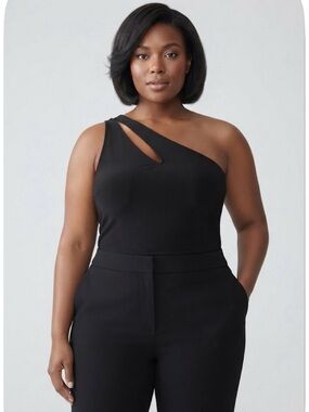 Lane Bryant Black One-Shoulder Top with Draped Neckline
